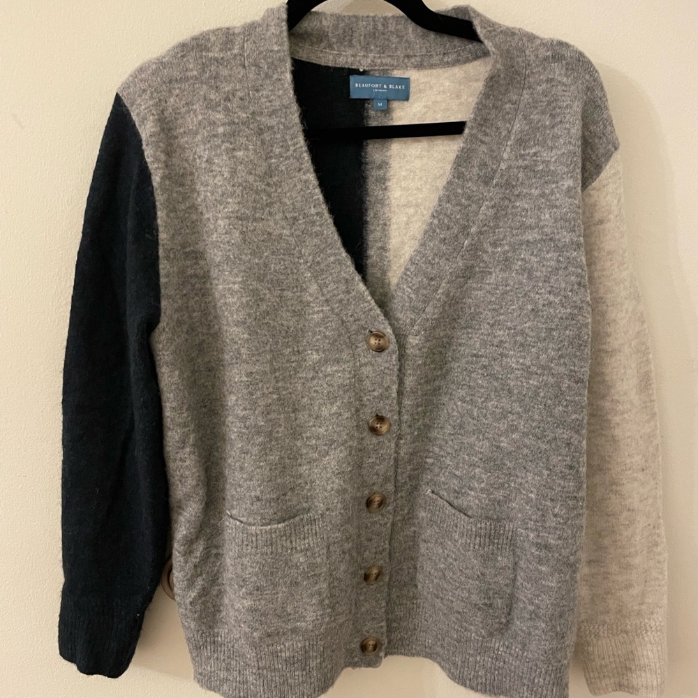 Beaufort & Blake Wool Alpaca Colorblock Cardigan | Gray, Black & Cream | Size M
